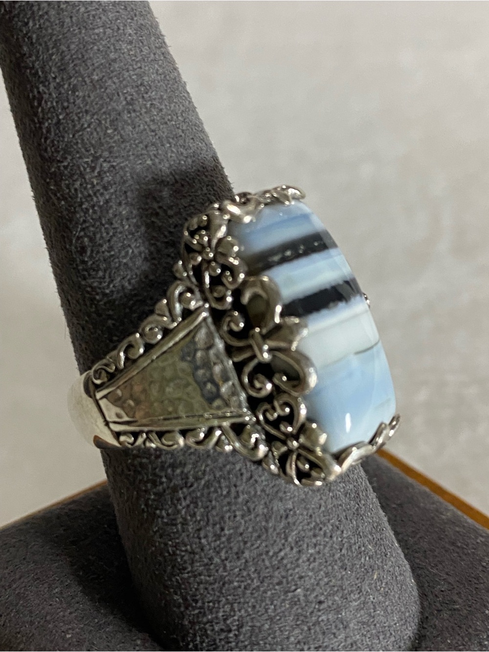 Sarda .925 Sterling Silver Blue Opal Striped Statement Ring